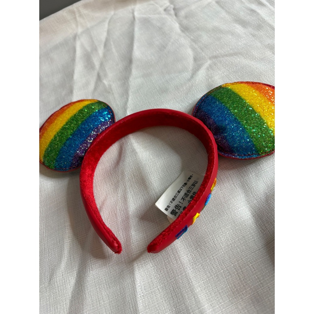 Disney Parks Rainbow Glitter Mickey Mouse Ear Headband Love Pride Red Accessory